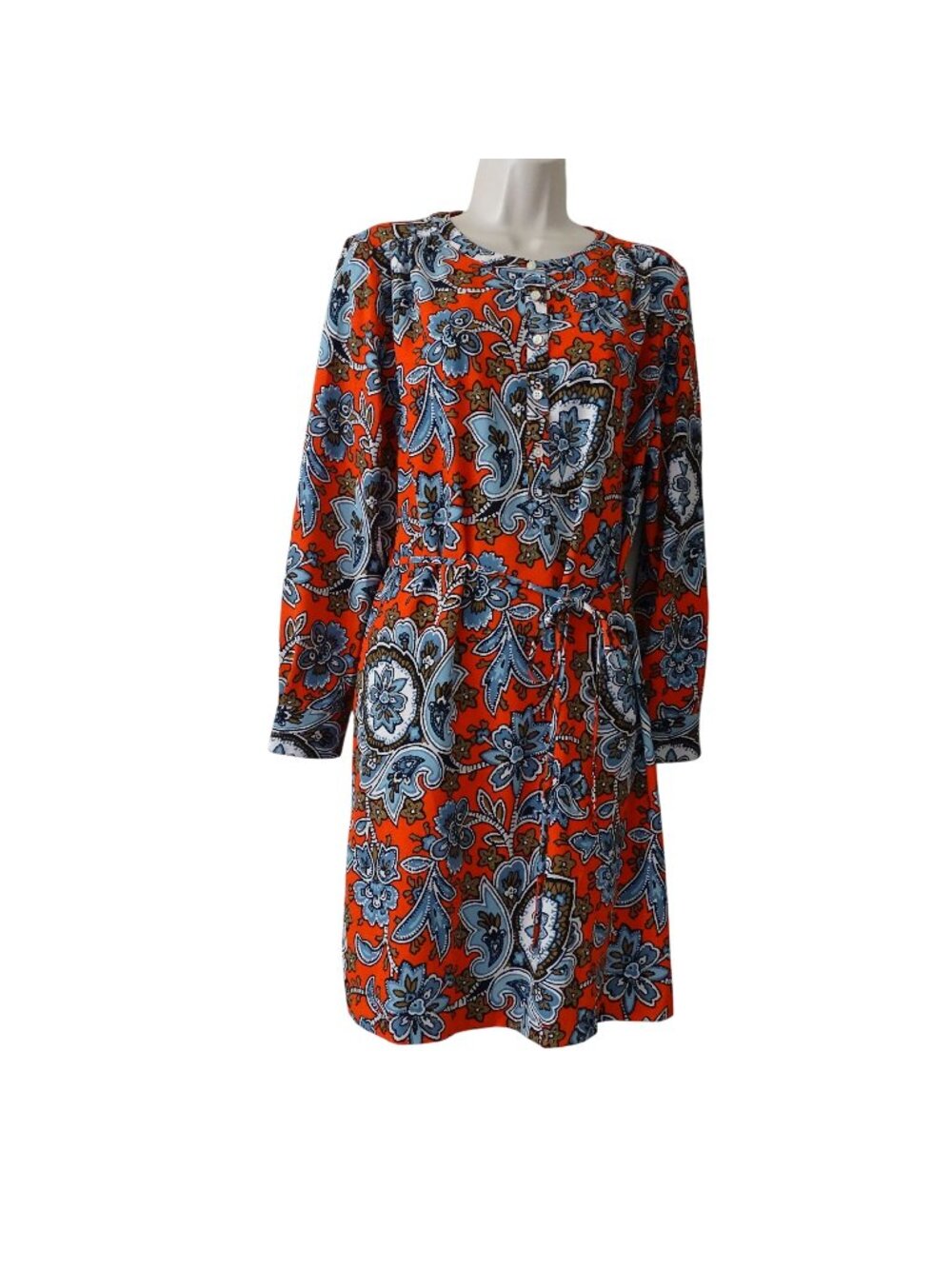 Ann Taylor Loft Button Up Floral Shirt Dress Women LP Orange Long Sleeve Fall